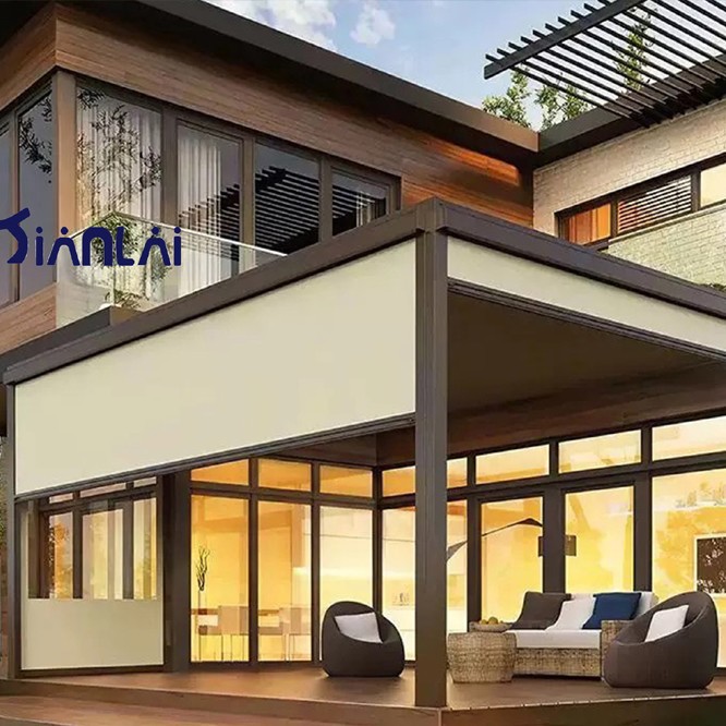 Intelligent windbreak curtain, outdoor pavilion electric screen window, sunshade, heat insulation, ventilation, lifting, open balcony rainproof curtain