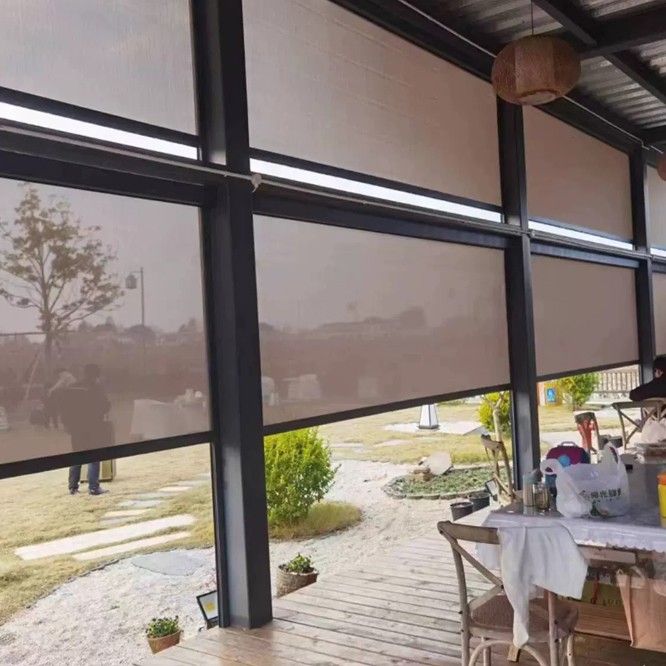 Intelligent windbreak curtain, outdoor pavilion electric screen window, sunshade, heat insulation, ventilation, lifting, open balcony rainproof curtain 