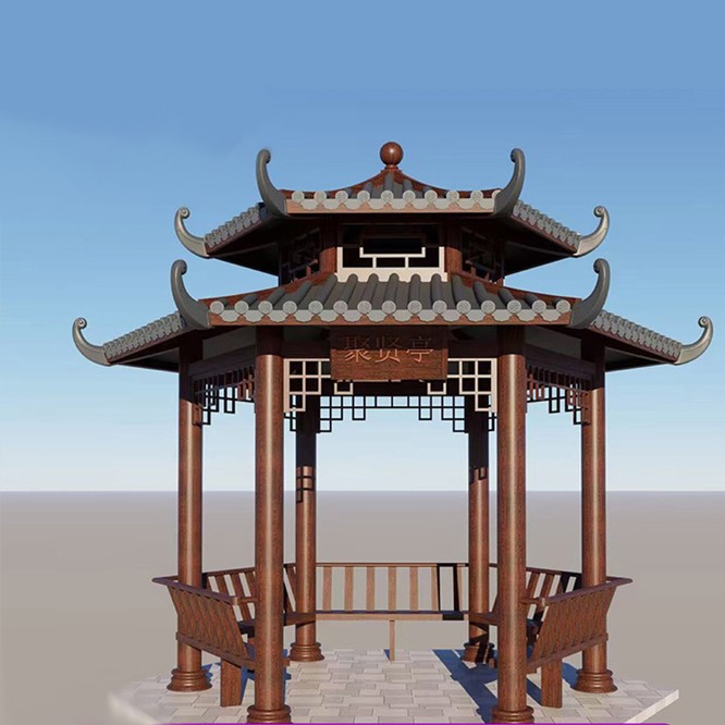 Aluminum alloy double-layer pavilion, outdoor courtyard, ancient-style landscape pavilion, villa, new Chinese-style garden, sunshade, ancient building customization