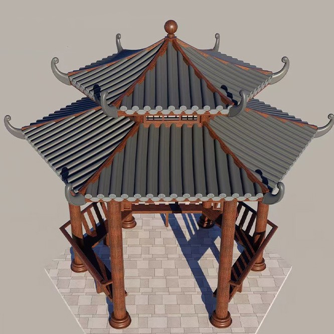 Aluminum alloy double-layer pavilion, outdoor courtyard, ancient-style landscape pavilion, villa, new Chinese-style garden, sunshade, ancient building customization 