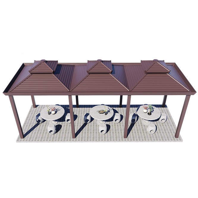 Landscape garden corridor, antique and wood-grain row pavilions, simple European-style four-corner aluminum alloy tile pavilions 