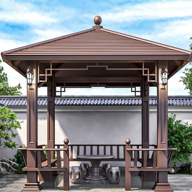 Hexagonal pavilion ancient architectural landscape pergola sunshade canopy 