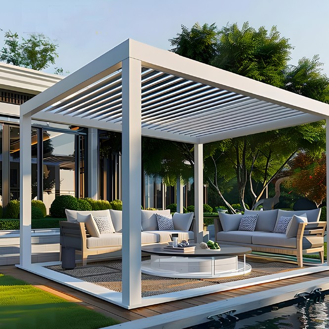Electric intelligent pavilion, outdoor sunshade, rainproof and sun-proof sunroom, villa garden, aluminum alloy louver flip pavilion