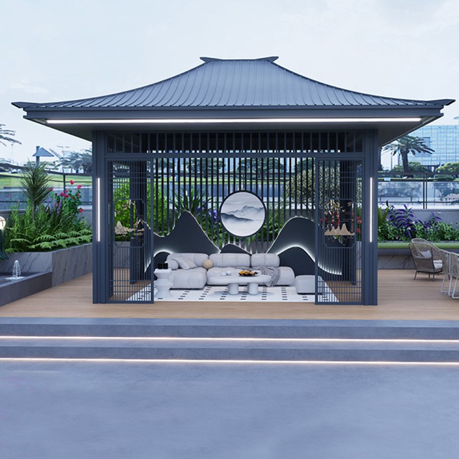 new Chinese-style aluminum alloy pavilion is a windproof, rainproof, heat-insulating and anti-corrosive garden landscape