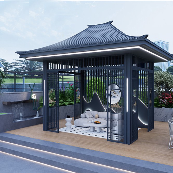 new Chinese-style aluminum alloy pavilion is a windproof, rainproof, heat-insulating and anti-corrosive garden landscape 