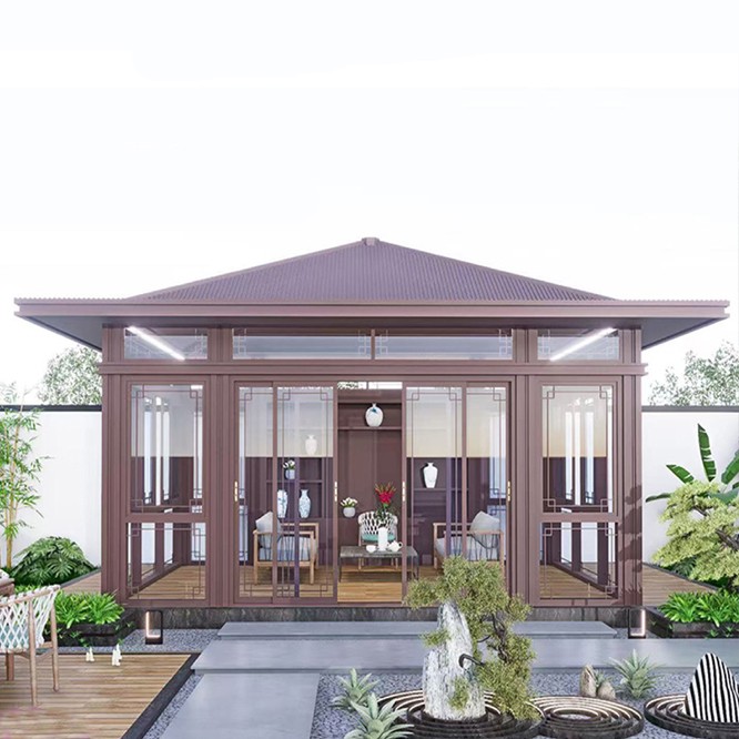 Aluminum alloy new Chinese-style flat-topped four-corner landscape pavilion