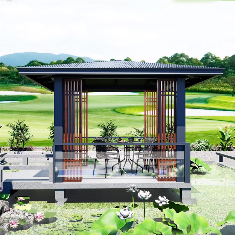 Japanese-style pavilion on the outdoor terrace