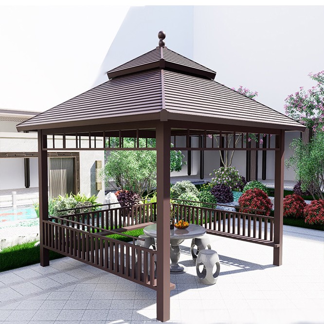 Aluminum alloy pavilion, open-air sunshade, wooden house, tea pavilion 
