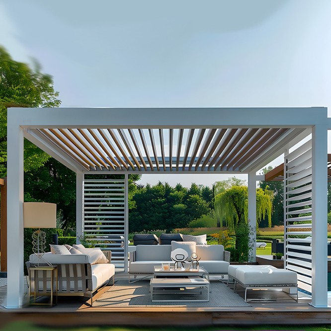 Outdoor courtyard electric louvre pergola